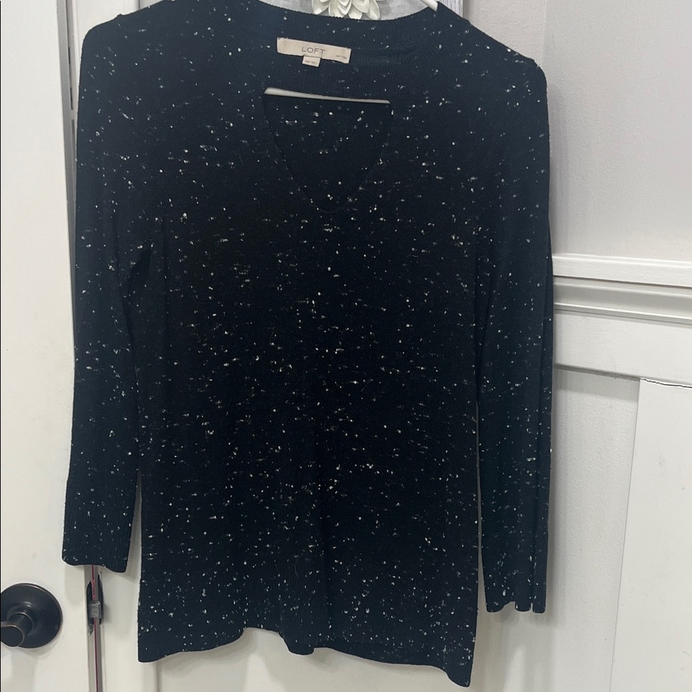 LOFT black speckled cutout choker sweater. - Picture 2 of 8